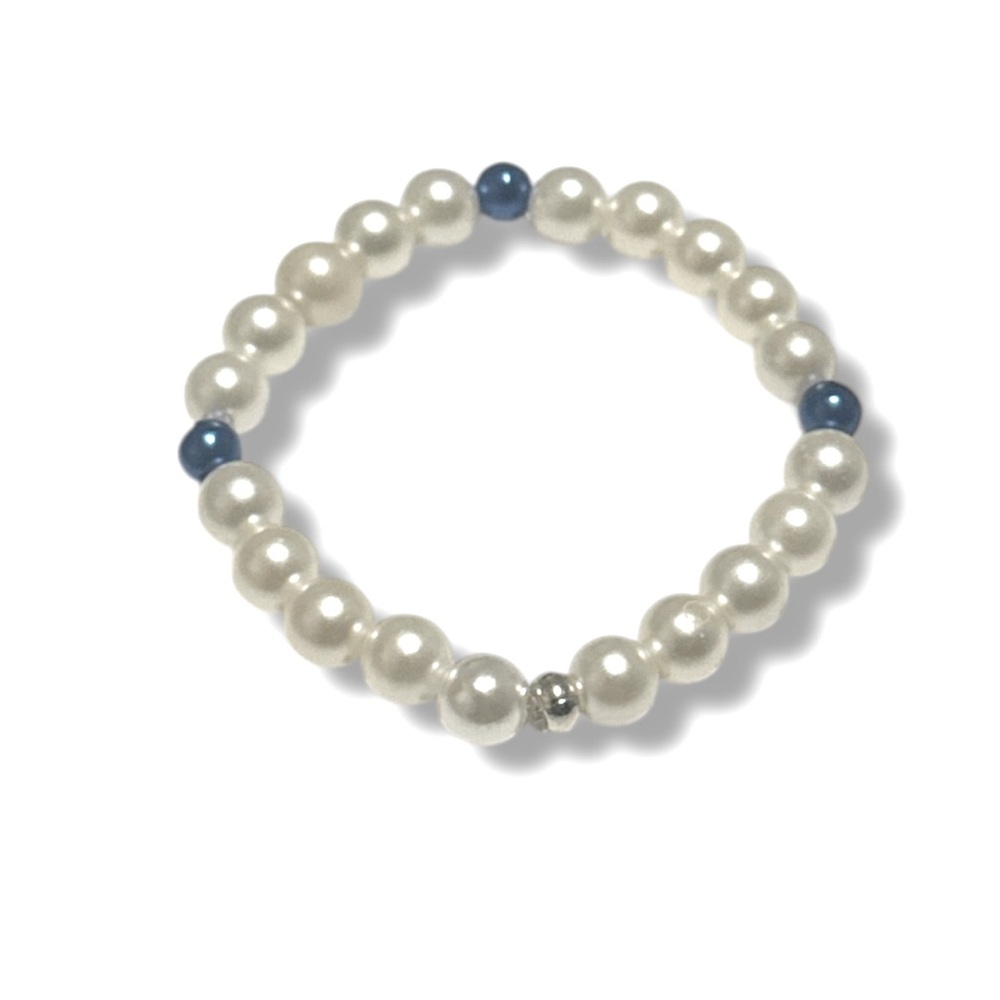 3 FOR $20 Handcrafted Metallic Blue Beaded Faux Pearl Bracelet
